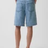 Shorts en denim ultra-doux à rayures, coupe longue, taille mi-haute, 11"