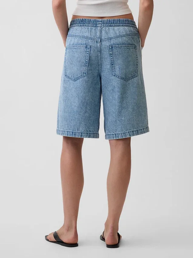 Shorts en denim ultra-doux à rayures, coupe longue, taille mi-haute, 11"