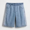 Shorts en denim ultra-doux à rayures, coupe longue, taille mi-haute, 11"