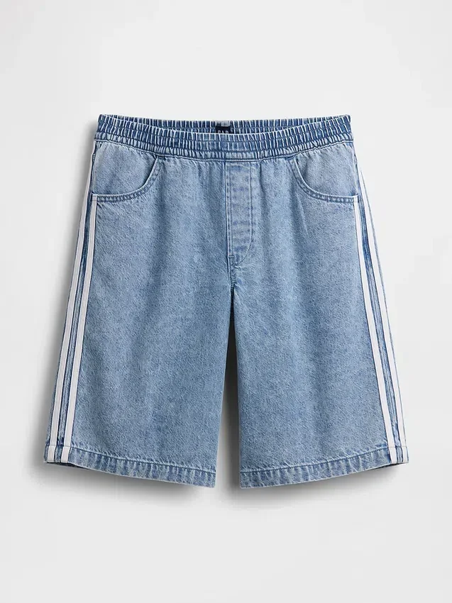 Shorts en denim ultra-doux à rayures, coupe longue, taille mi-haute, 11"