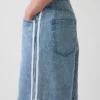 Shorts en denim ultra-doux à rayures, coupe longue, taille mi-haute, 11"