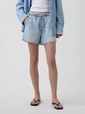Shorts en denim ultra-doux à taille basse, 3,5”