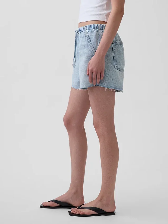 Shorts en denim ultra-doux à taille basse, 3,5”