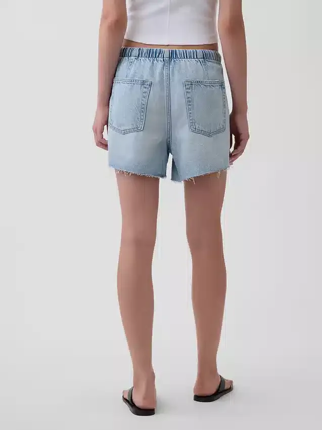 Shorts en denim ultra-doux à taille basse, 3,5”