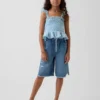 Shorts en denim ultra-doux à taille basse et coupe longue pour enfants