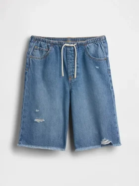 Shorts en denim ultra-doux à taille basse et coupe longue pour enfants