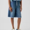 Shorts en denim ultra-doux à taille basse et coupe longue pour enfants