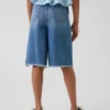 Shorts en denim ultra-doux à taille basse et coupe longue pour enfants
