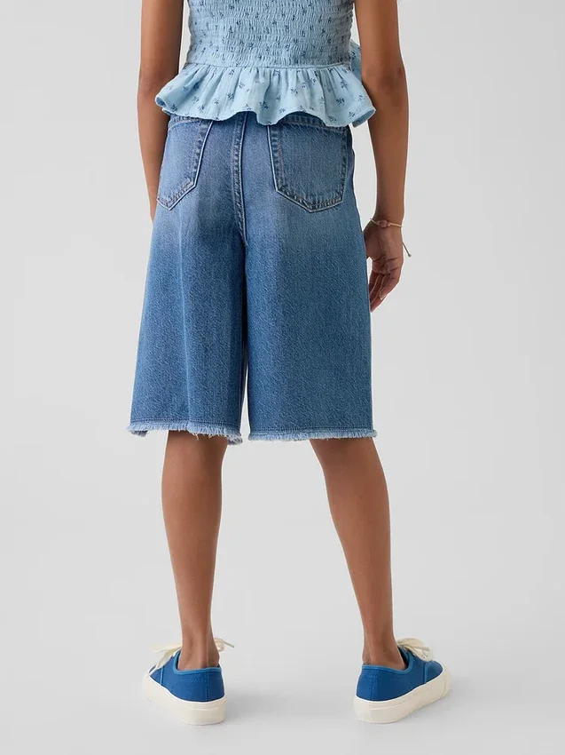 Shorts en denim ultra-doux à taille basse et coupe longue pour enfants