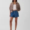 Shorts en denim ultra-doux à taille mi-haute