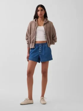 Shorts en denim ultra-doux à taille mi-haute