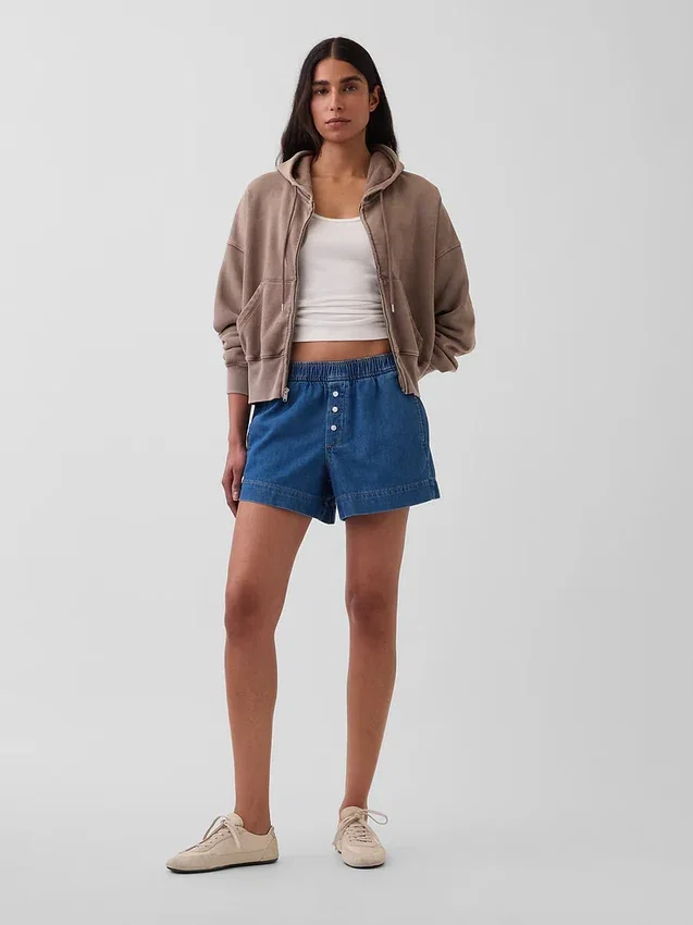 Shorts en denim ultra-doux à taille mi-haute