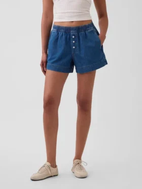 Shorts en denim ultra-doux à taille mi-haute