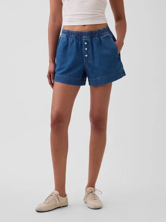 Shorts en denim ultra-doux à taille mi-haute