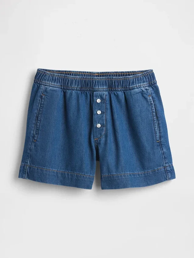 Shorts en denim ultra-doux à taille mi-haute