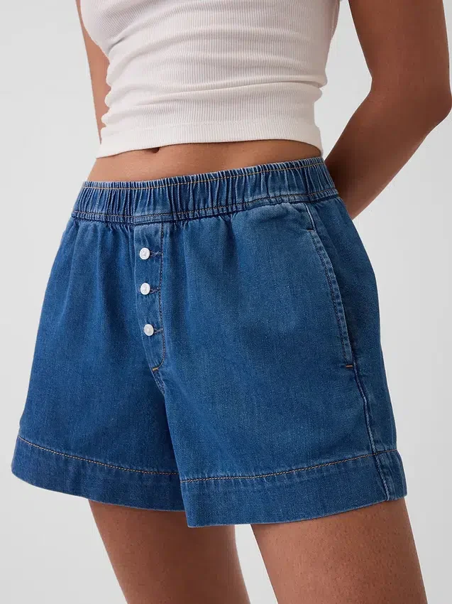 Shorts en denim ultra-doux à taille mi-haute