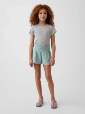 Shorts en gaze de coton pour enfant à ourlet papillon