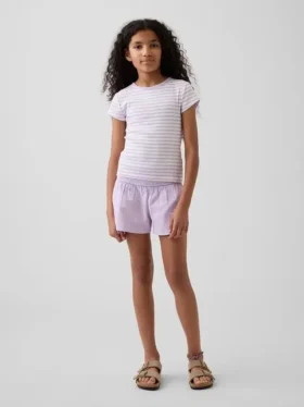 Shorts en gaze de coton pour enfant à ourlet papillon