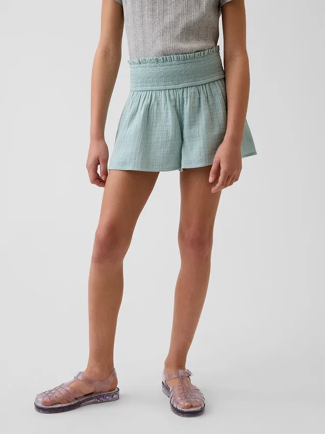 Shorts en gaze de coton pour enfant à ourlet papillon