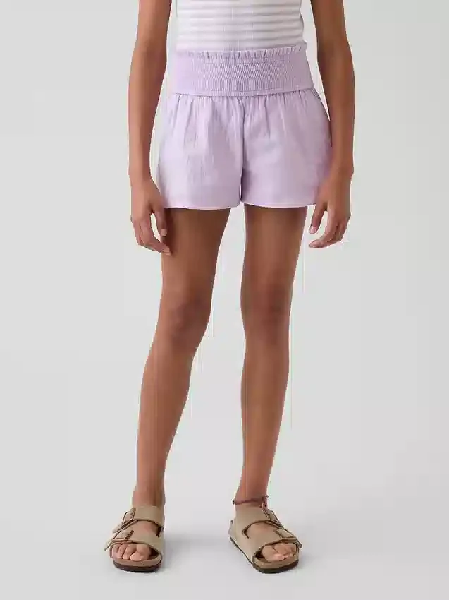 Shorts en gaze de coton pour enfant à ourlet papillon
