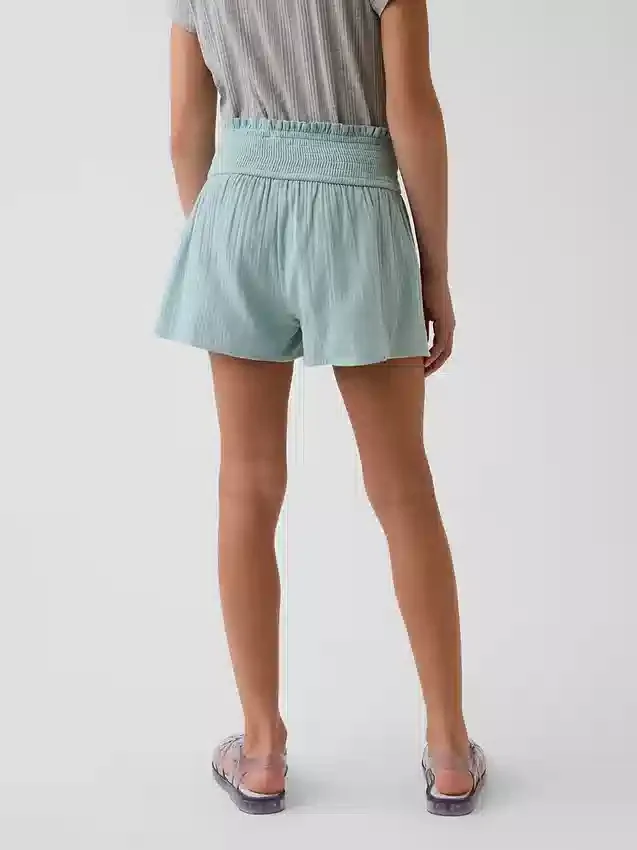 Shorts en gaze de coton pour enfant à ourlet papillon