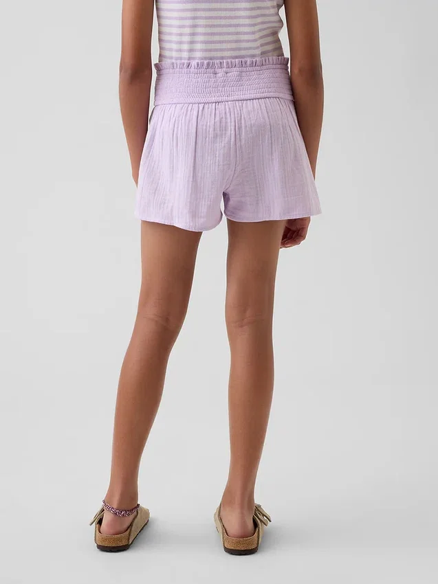 Shorts en gaze de coton pour enfant à ourlet papillon