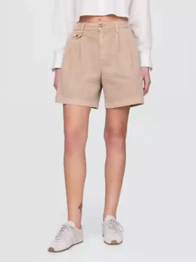 Shorts en sergé plissé à taille mi-haute (6″)