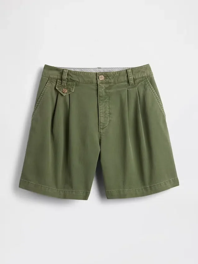 Shorts en sergé plissé à taille mi-haute (6")