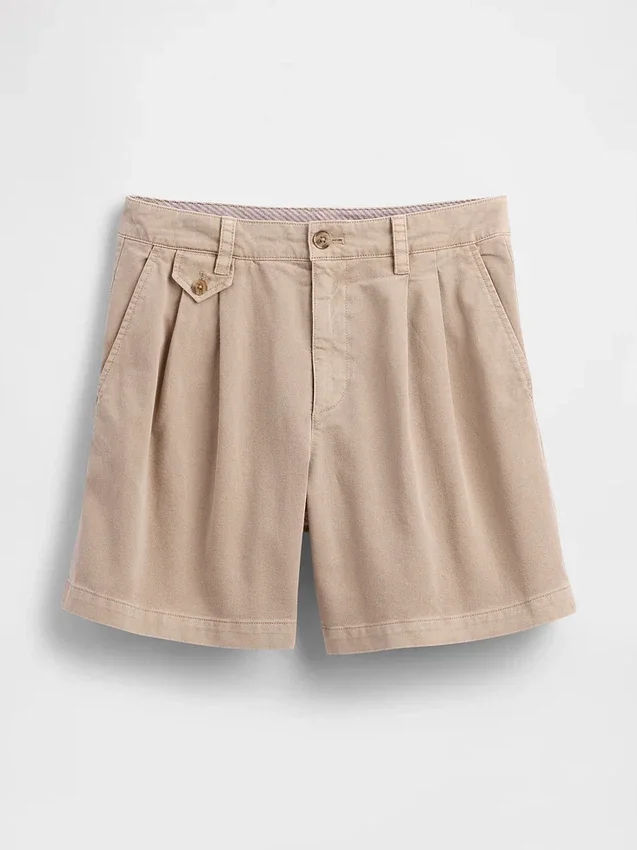 Shorts en sergé plissé à taille mi-haute (6")