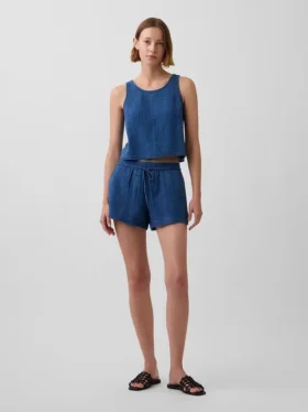 Shorts facile à enfiler en denim de gaze de coton 4"