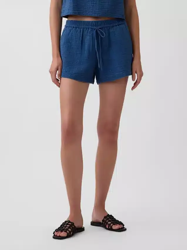 Shorts facile à enfiler en denim de gaze de coton 4"