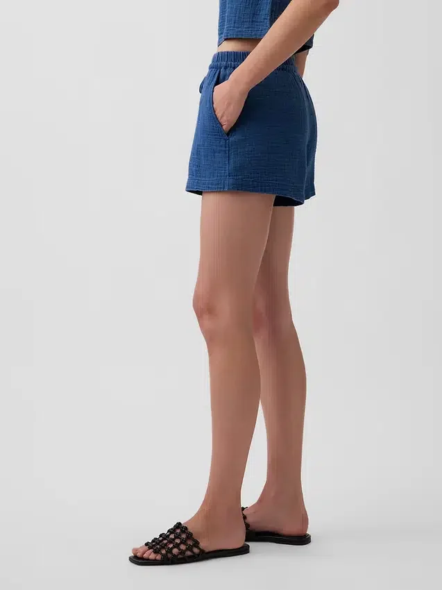 Shorts facile à enfiler en denim de gaze de coton 4"