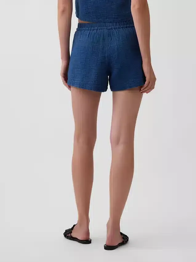 Shorts facile à enfiler en denim de gaze de coton 4"