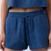 Shorts facile à enfiler en denim de gaze de coton 4"