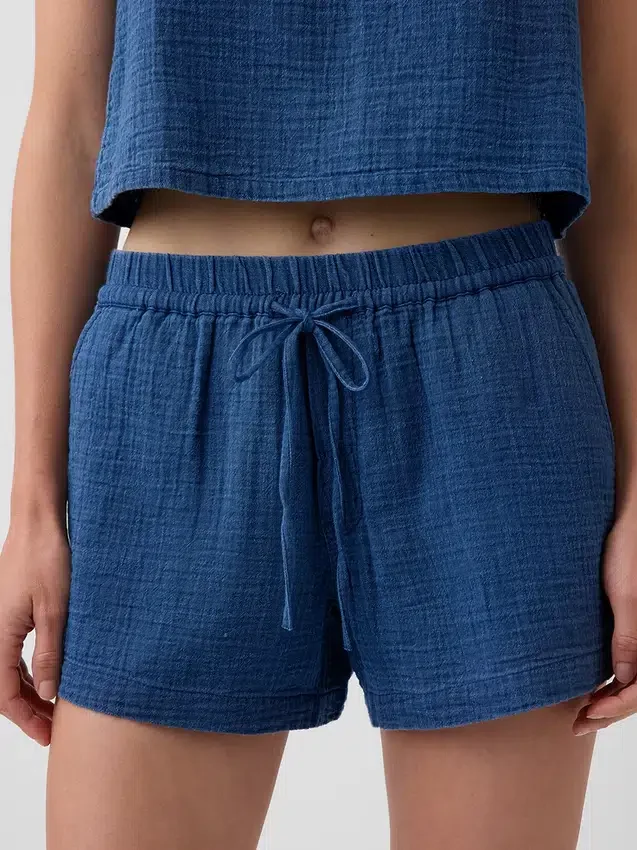 Shorts facile à enfiler en denim de gaze de coton 4"