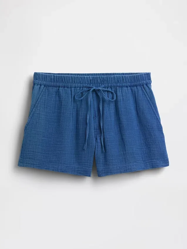 Shorts facile à enfiler en denim de gaze de coton 4"