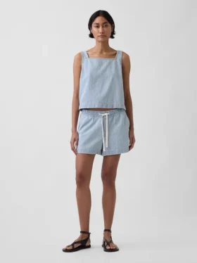 Shorts facile à enfiler en denim rayé ultra-doux