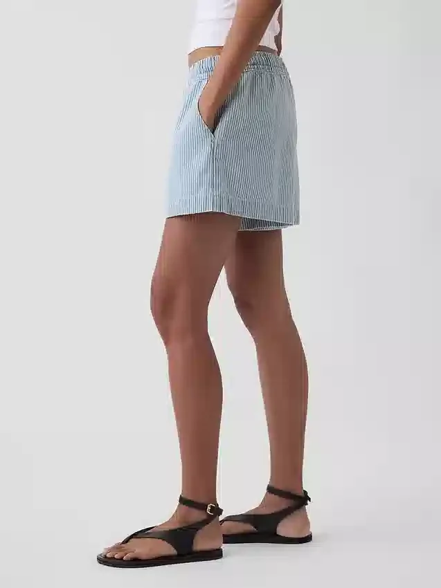 Shorts facile à enfiler en denim rayé ultra-doux