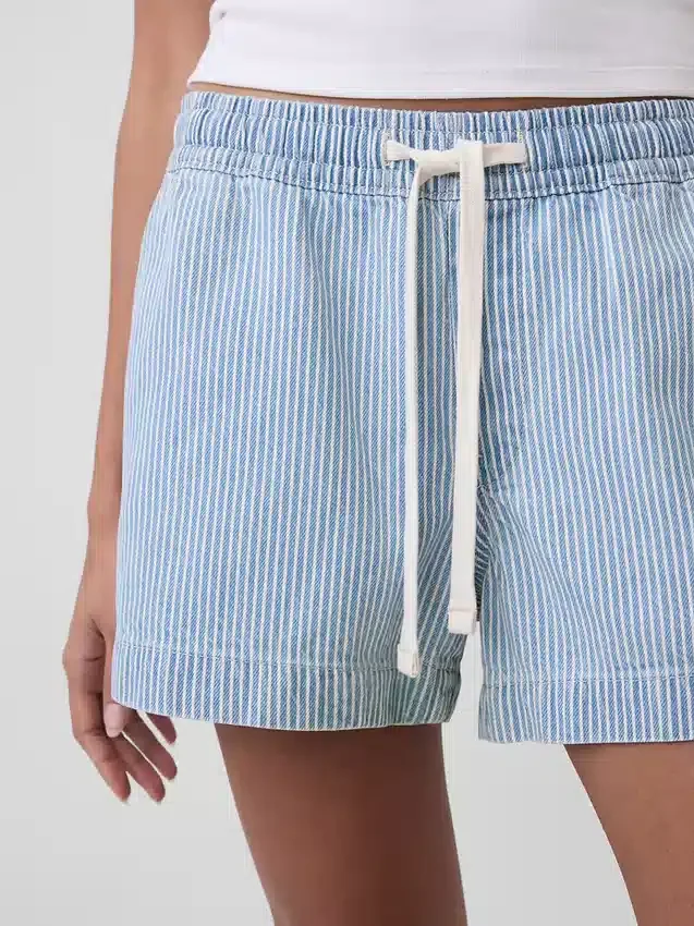 Shorts facile à enfiler en denim rayé ultra-doux