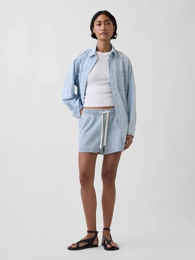 Shorts facile à enfiler en denim rayé ultra-doux