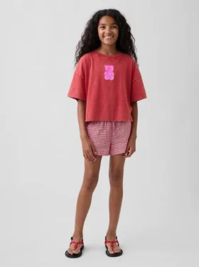 Shorts facile à enfiler en lin et coton à carreaux vichy pour enfant