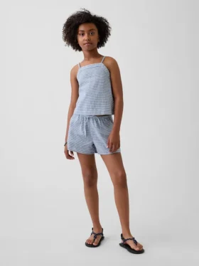 Shorts facile à enfiler en lin et coton à carreaux vichy pour enfant