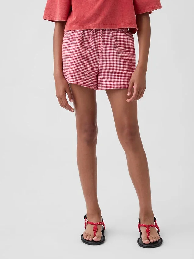 Shorts facile à enfiler en lin et coton à carreaux vichy pour enfant