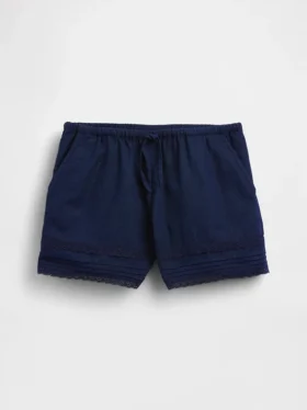 Shorts facile à enfiler pour enfant en lin et coton avec bordure en dentelle