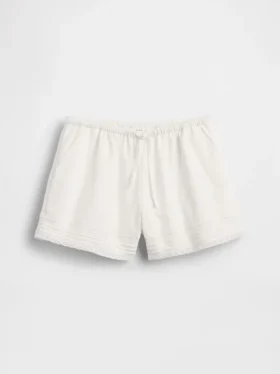 Shorts facile à enfiler pour enfant en lin et coton avec bordure en dentelle