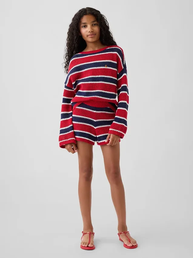 Shorts facile à enfiler à rayures en crochet pour enfant