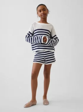 Shorts facile à enfiler à rayures en crochet pour enfant