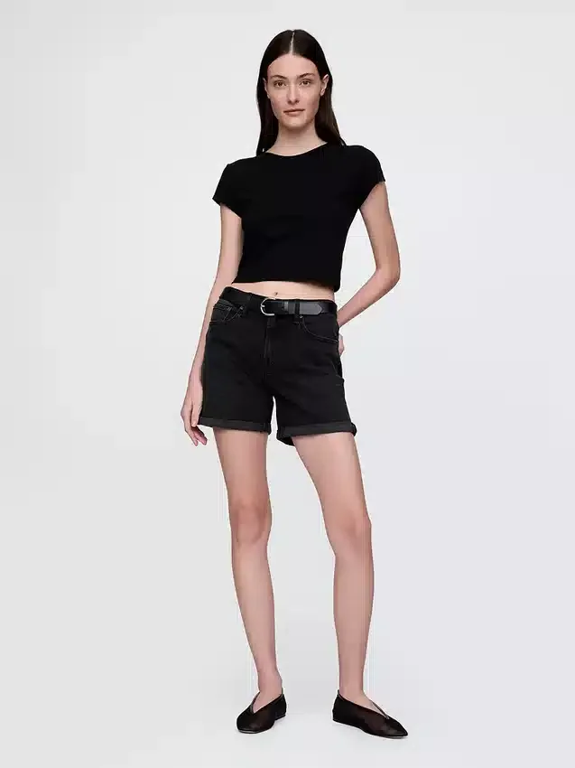 Shorts « girlfriend » en denim à taille mi-haute de 5"