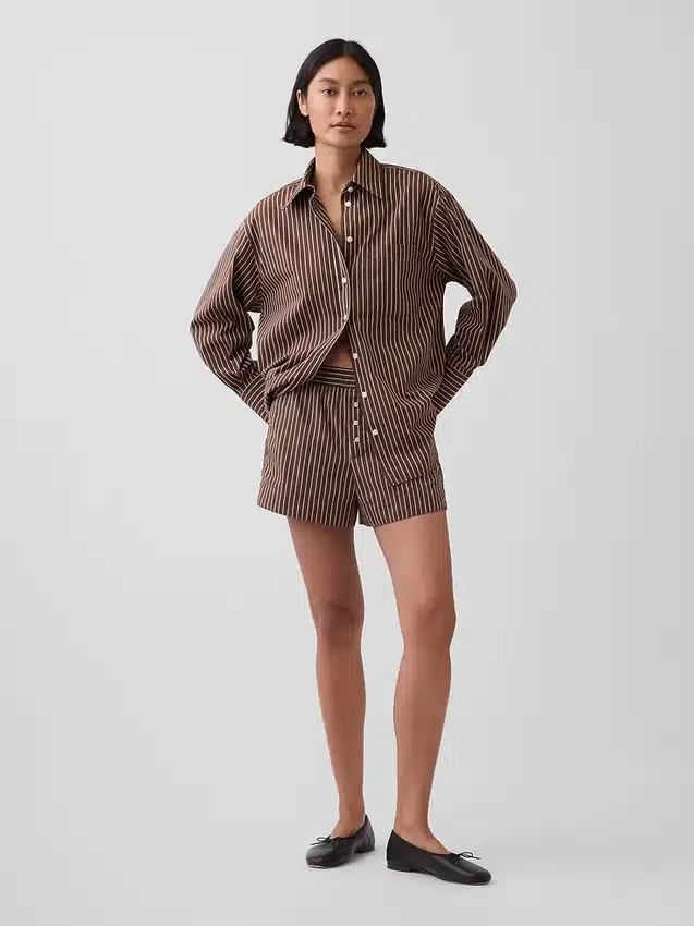 Shorts rayés en popeline de coton bio