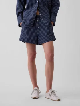 Shorts rayés en popeline de coton bio